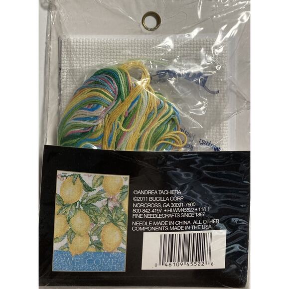 Bucilla Counted Cross Stitch Kit WM45522 Welcome 5X7 Lemons Fruit from 2011 NOS - Picture 2 of 3